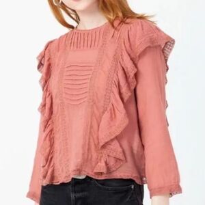 Free People Jasmine Ruffle Blouse Crop Peasant Rose Pink romantic cottagecore S